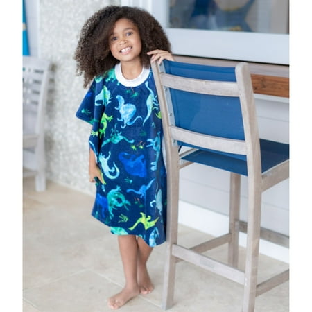 Tee Tops, Wearable Beach Towel Poncho for Kids, Changing Robe, 100% Cotton, Dinosaur