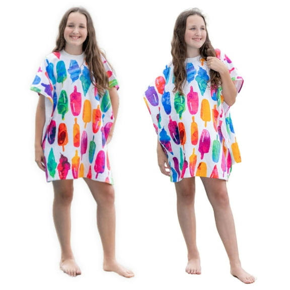 Tee Tops, Wearable Beach Towel Poncho for Kids, Changing Robe, 100% Cotton, Popsicles