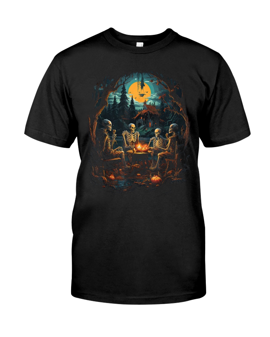 Tee Vintage Ghost And Skeleton By Fire Camping Gothic Classic TShirt