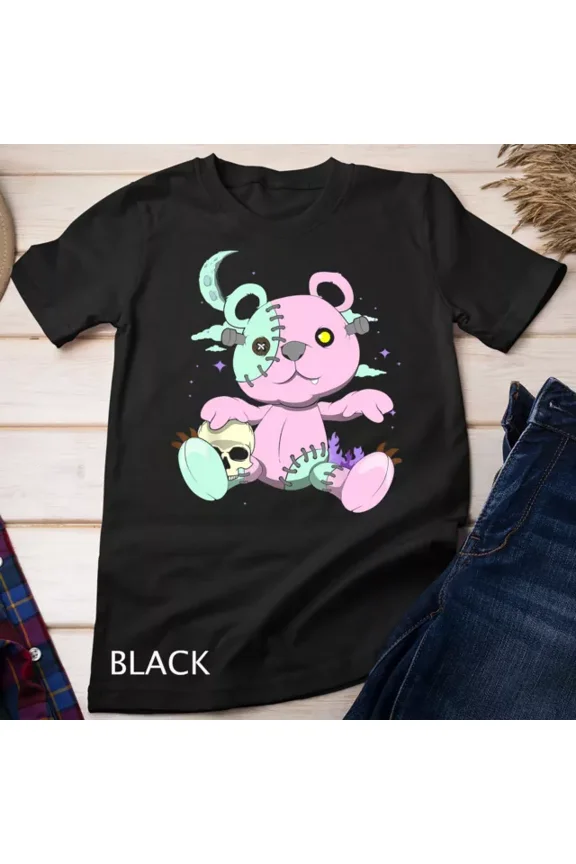 Tee With Kawaii Pastel Goth Witchy Bear And Skull Cute Creepy Bear Unisex T-Shirt
