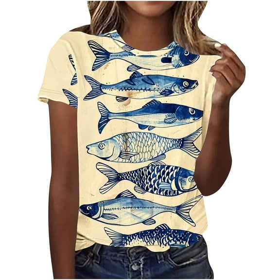 Tee for Women 2025 Cute Print Short Sleeve Tunic Tshirt Cotton Crewneck Blouse Tees Dressy Casual Shirts