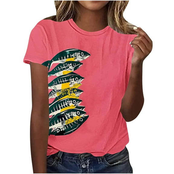 Tee for Women 2025 Cute Print Short Sleeve Tunic Tshirt Cotton Crewneck Blouse Tees Dressy Casual Shirts