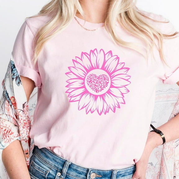 TeeFit Breast Cancer Sunflower Shirt: Pink Ribbon Support Tee TSHIRT All Size S-5XL