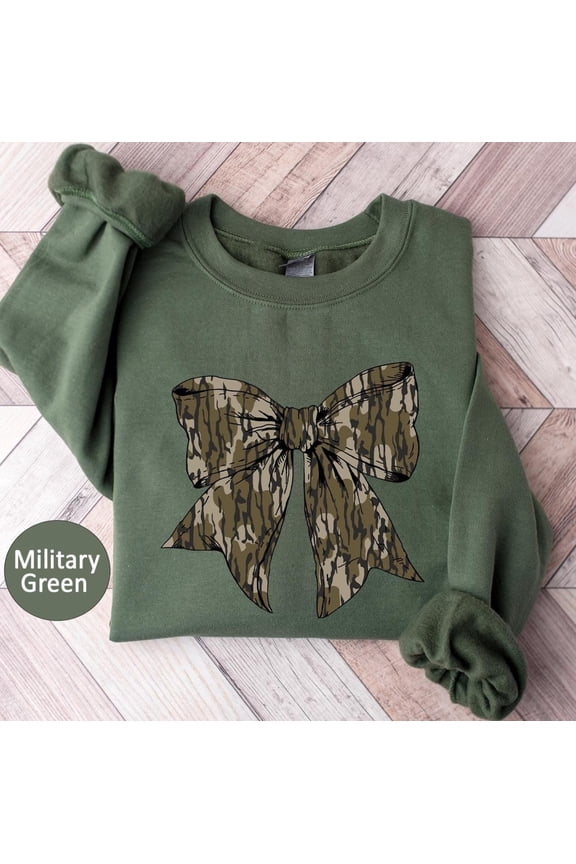 Camo Bow Sweatshirt,Camo Coquette Sweatshirt,Duck Hunting Shirt,Old School Camo Shirt,Fall Shirt,Camouflage Bow Shirt,Camo Coquette Shirt SWEATSHIRT All Size S-5XL