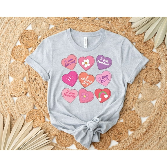 TeeFit Candy Heart Affirmations T-shirt: Valentines Day Tee All Size S-5XL