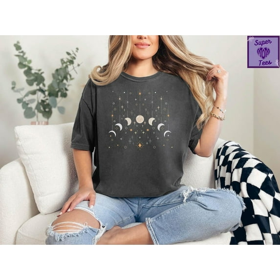 TeeFit Celestial Moon Phases Shirt: Boho Astronomy Tee T-shirt and Sweatshirt All Size S-5XL