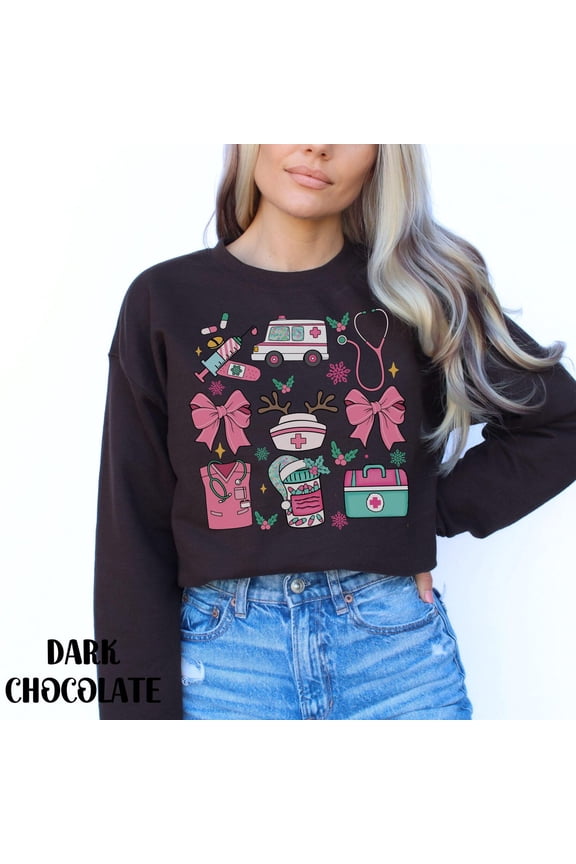 Coquette Nurse Winter Holiday Sweatshirt, Pink Holiday Rn Shirt, Nursing Student Apparel, Nurse Winter Pullover, Group Nurse Winter Holiday Sweaters SWEATSHIRT All Size S-5XL