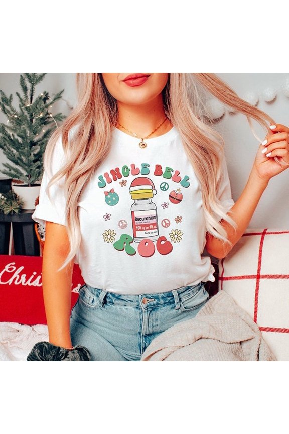 Crna Icu Nurse Shirt, Jingle Bell Roc Anesthetist T-Shirt Micu Cvicu Rn Tshirt Anesthesia Pharmacist Pharmacy Tech TSHIRT All Size S-5XL