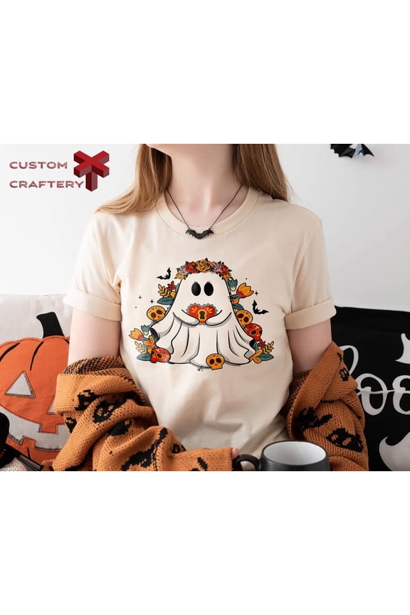 Cute Ghost Winter Holiday Tshirt, Foral Ghost Gifts T-shirt, Kawaii Spooky Season Tee, Boho Fall Ghost Shirt - Pastel Goth Winter Holiday Graphic Tees T-shirt and Sweatshirt All Size S-5XL