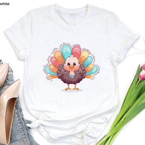 TeeFit Cute Turkey Thanksgiving Shirt, Blessed Turkey Shirt, Fall Vibes Shirt, Girls Fall Gift, Thanksgiving Vibes, Turkey , Fall TSHIRT All Size S-5XL