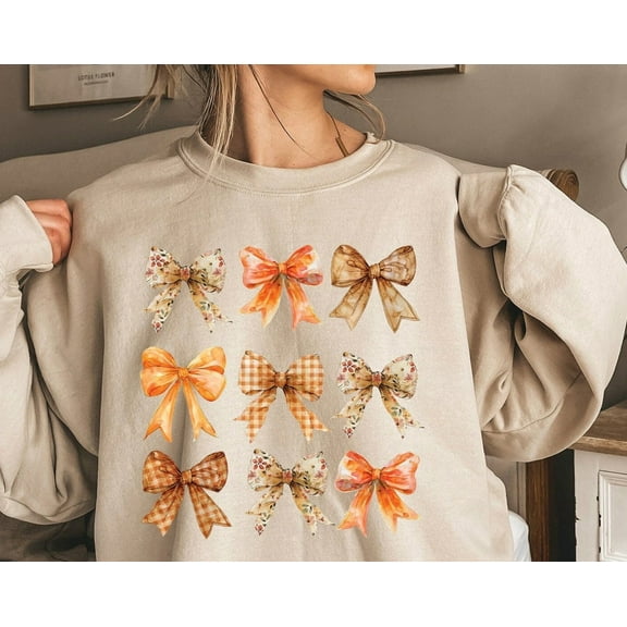 TeeFit Fall Pumpkin Bow Sweatshirt,Fall Coquette Bow Sweatshirt,Fall Sweatshirt,Thanksgiving Sweatshirt for Women,Fall Apparel,Fall Shirt,Fall Gift TSHIRT All Size S-5XL