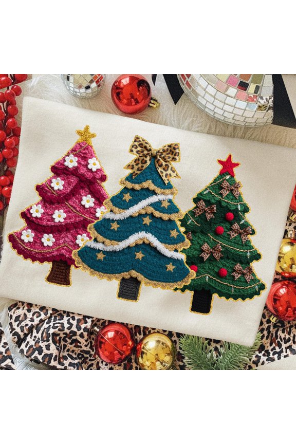 Faux Yarn Preppy Winter Holiday Tree, Chenille Pine Trees, Cozy Winter Forest Sublimation, Minimal, Winter Holiday Design DTF All Size S-5XL