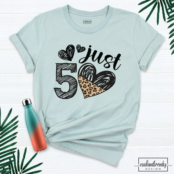 TeeFit Fifty Heart Leopard Print Birthday Party Shirt, 50Th Birthday Woman Shirt, 50 Years Old Shirt, Heart 50Th Birthday Crew Tee, Birthday Shirt TSHIRT All Size S-5XL