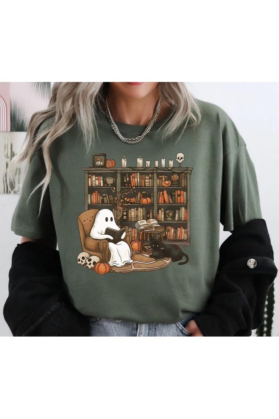 Ghost Reading Book Shirt,Reading Shirt,Book Lover Gift,Librarian Ghost ,Winter Holiday Sirt, Winter Holiday Gift,Boo Shirt,Ghost Shirt TSHIRT All Size S-5XL
