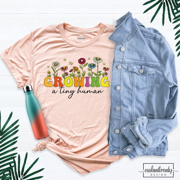 TeeFit Growing A Tiny Human Pregnancy Announcement Shirt, Spring Flower Baby Reveal Maternity Shirt, Mothers Day Shirt, Pregnancy Reveal Shirt TSHIRT All Size S-5XL