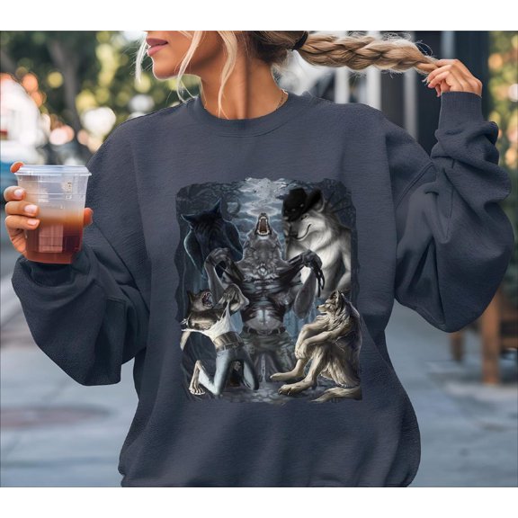 TeeFit Howling Wolves Vintage 90s Graphic Sweatshirt, Wolf Moon Sweatshirt, Wild Free, Loyal Wolf Retro Sweatshirt, Wolf Gifts, CRT416 All Size S-5XL