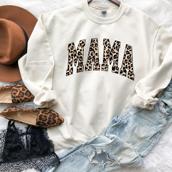 TeeFit Leopard Mama Sweatshirt, Mama Sweatshirt, Leopard Print, Mom Sweatshirt, Mom Life Shirt, Mothers Day Gift, New Mom Sweatshirt TSHIRT All Size S-5XL