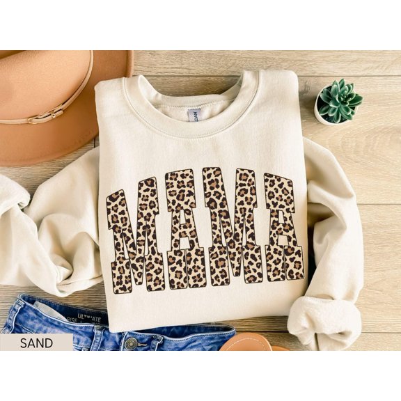 TeeFit Mama Leopard Sweatshirt, Mom Sweater, Mothers Day , Girly Aesthetic Mom, Trendy Mom Shirt, Cute Mom Sweatshirt, Mama Sweater TSHIRT All Size S-5XL