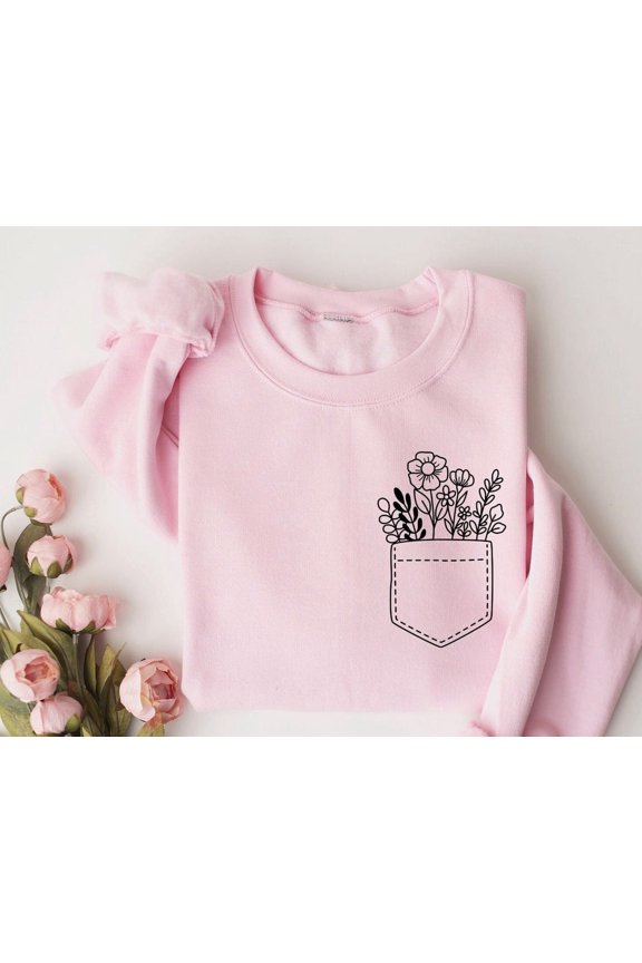 Pocket Flower Sweatshirt,Botanical Sweatshirt,Wildflower Shirt,Nature Sweatshirt,Plant Sweatshirt,Mom,Floral Gift,Girlfriend Gift TSHIRT All Size S-5XL