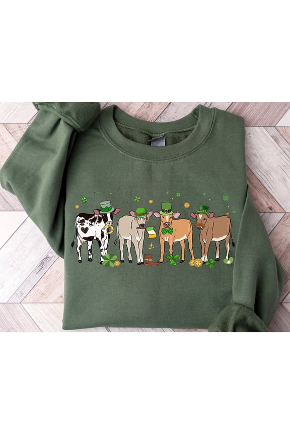 St Patricks Day Cow Sweatshirt, St Patricks Day Shirt, Lucky Cow Shirt, Irish Sweater, Cow Lover Gift, Shamrock Cow Shirt, Cow Sweater SWEATSHIRT All Size S-5XL