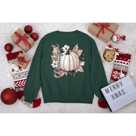 TeeFit Thankful Pumpkin Crewneck, Floral Pumpkin Shirt, Retro Fall Sweatshirt, Cute Thanksgiving Sweater, Thanksgiving Gift Shirt,Womens Fall ShirtT-shirt and Sweatshirt All Size S-5XL