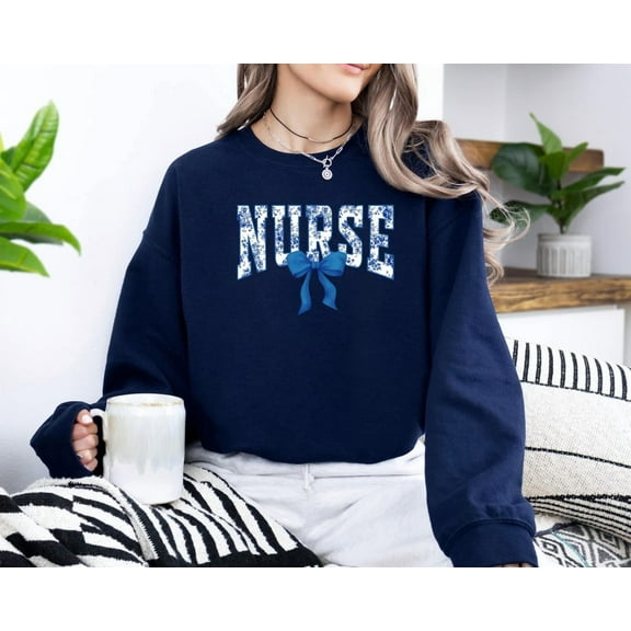 TeeFit Toile De Jouy Nurse Bow Sweatshirt, Coquette Nurse , Nurse, Nurse Ribbon , Registered Nurse Shirt, Floral Nurse Gift TSHIRT All Size S-5XL