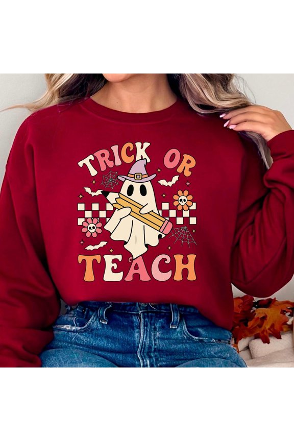Trick Or Teach Shirt, Teacher Winter Holiday Shirt, Spooky Teacher Shirt, Retro Ghost Teacher Tee, Fall Teacher Top, Cute Winter Holiday Teacher TSHIRT All Size S-5XL