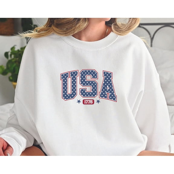 TeeFit USA 1776 Sweatshirt, 4th of July , America Sweatshirt, USA est 1776, Patriotic Sweatshirt, Women's 4th of July Sweatshirt, Flag Shirt TSHIRT All Size S-5XL