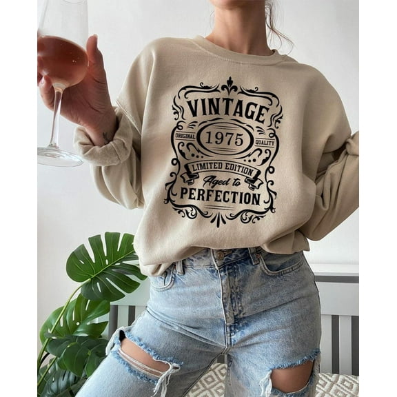 TeeFit Vintage 1975 Sweatshirt, 1975 Sweatshirt, Birthday Sweater, 1975 Birthday Year Number Sweat For Women, Birthday Gift, 50Th Birthday Sweater T-Shirt And Sweatshirt All Size S-5Xl