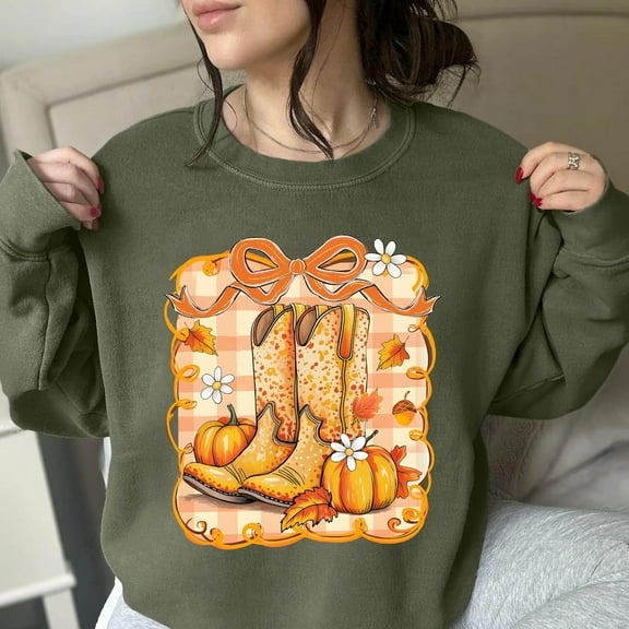 TeeFit Western Cowgirl Boots Fall, Fall Pumpkin Season, Fall Coquette Bow Fall Autumn Vibes, Fall Shirt, Fall Sweater TSHIRT All Size S-5XL