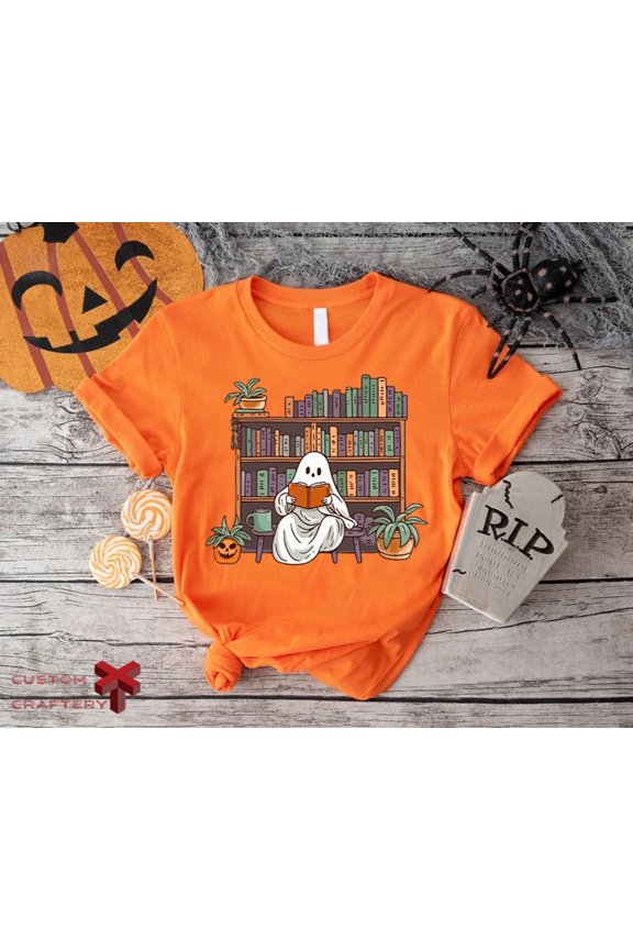 Winter Holiday Library Shirt, Reading Teacher Ghost Gift, Ghost Reader Book T-Shirt, Bookish Ghost Tees, Scary Pumpkin Winter Holiday School Clothing T-shirt and Sweatshirt All Size S-5XL