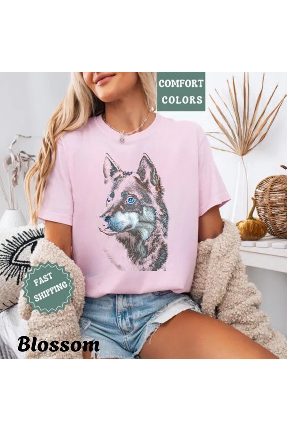 Wolf Shirt: Blue Eye Graphic Tee, Boho Wildlife Top TSHIRT All Size S-5XL