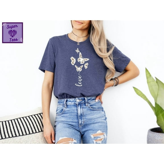 TeeFit Womens Butterfly Love Tee: Cotton Blend Crewneck Shirt T-shirt and Sweatshirt All Size S-5XL
