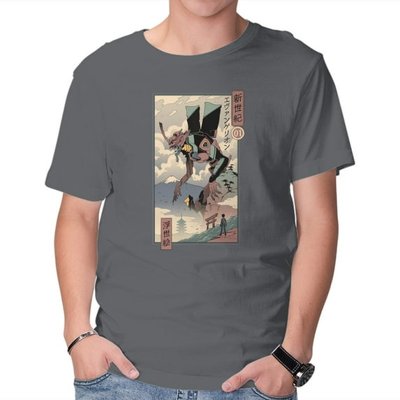 TeeFury Men’s Graphic T-shirt Eva Ukiyo-E - Anime | Tv Show| Charcoal | 5XL