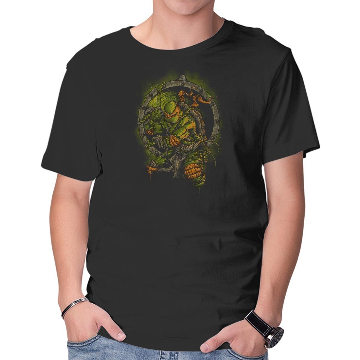 TeeFury Men’s Graphic T-shirt Turtle Titan - TV Show | Cartoon | Black | Small - image 1 of 6