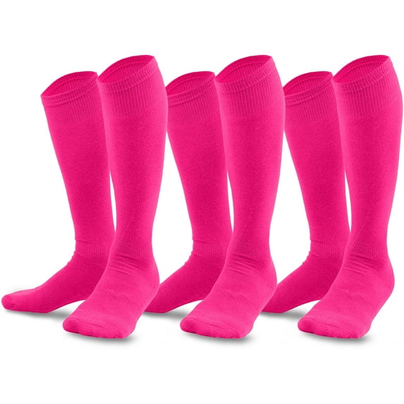 TeeHee Bamboo All Sports Half Cushion Socks with Arch Support 3-Pairs Pack (Junior (7-9), Hot Pink)