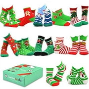 TeeHee Christmas 12-Pack Cotton Socks, Great Value Gift Box for Kids (12-24 Months, Dog Santa and Plus)