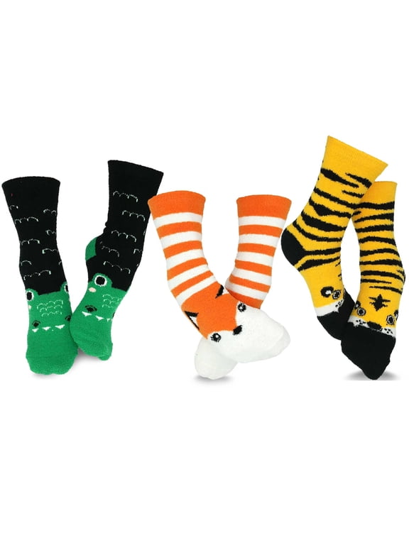 TeeHee Christmas Holiday Cozy Fuzzy Crew Socks 3-Pack for Women (Animals)
