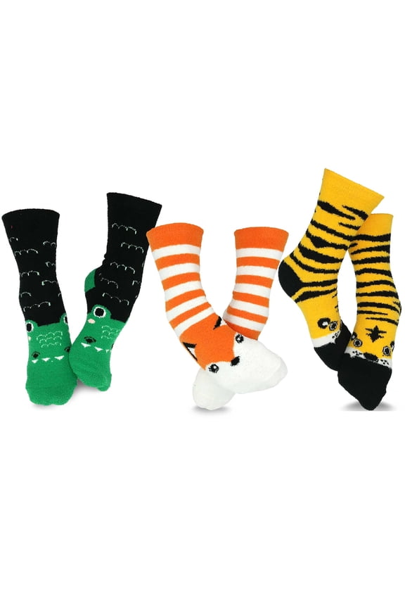 TeeHee Christmas Holiday Cozy Fuzzy Crew Socks 3-Pack for Women (Animals)