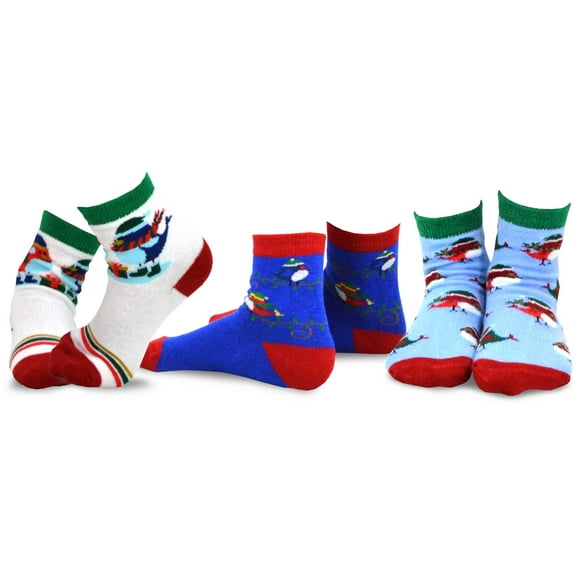 TeeHee Christmas Kids Cotton Fun Crew Socks 3-Pair Pack (12-24 Months, Cardinal Story)