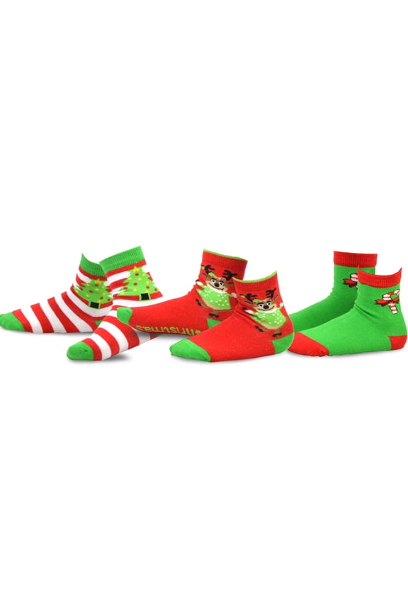 TeeHee Christmas Kids Cotton Fun Crew Socks 3-Pair Pack (12-24 Months, Reindeer Tree and Candy Cane)