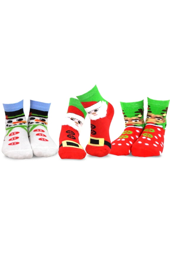 TeeHee Christmas Kids Cotton Fun Crew Socks 3-Pair Pack (6-8 Years, Christmas Faces)