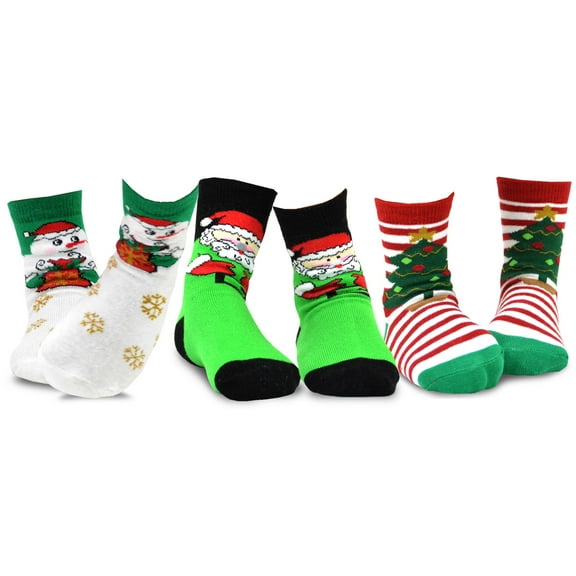 TeeHee Christmas Kids Cotton Fun Crew Socks 3-Pair Pack (6-8 Years, Santa Clause Snowman)