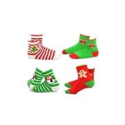 TeeHee Christmas Kids Cotton Fun Crew Socks 4-Pair Pack (3-5 Years, Stripe Tree Snowman Candy Cane)