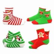 TeeHee Christmas Kids Cotton Fun Crew Socks 4-Pair Pack (6-8 Years, Stripe Tree Snowman Candy Cane)