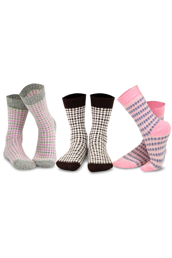 TeeHee Fashion Wool Boot Crew Socks for Women and Men 3-Pair Pack (Women-Houndstooth)