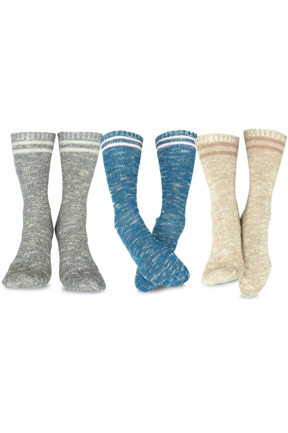 TeeHee Fashion Wool Boot Crew Socks for Women and Men 3-Pair Pack (Women-Wool Stripe)