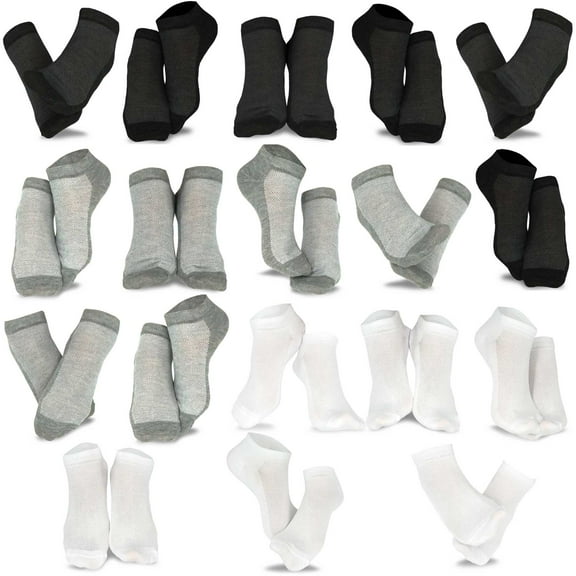 TeeHee Fashion and Casual Low Cut Fun Ankle Socks for Men 10-13 18 Pairs (Black-Heather Grey-White)