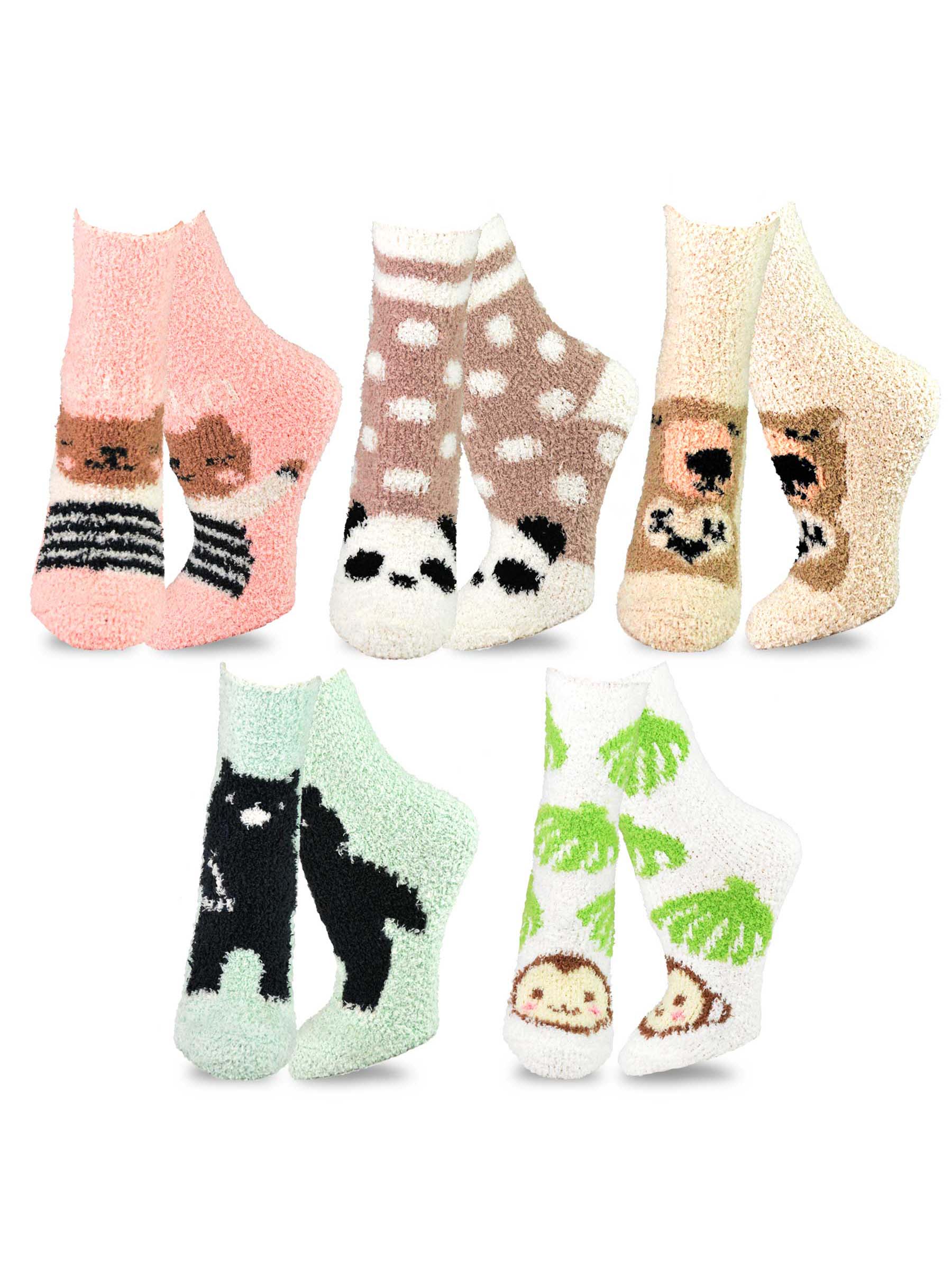 TeeHee Fashionable Cozy Fuzzy Slipper Crew Socks for Women 5-Pack - image 1 of 8