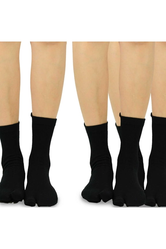 TeeHee Flip Flop Big Toe Cotton Socks for Women 3-Pairs Pack, Black